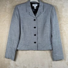 Pendleton Womens Grey Herringbone Wool Silk Blend Blazer Jacket Size 12 HB51913