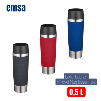 Emsa Travel Mug , Essential 0,5l ,Edelstahl grau / blau / rot , spülmaschinenfes