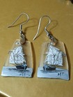 Vtg Artisan Earrings Hand Painted Clipper Pirate Ship Boat Earrings Dangle Glass — photo 4