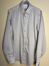 Calvin Klein Steel  Slim Fit Herringbone Men's long-sleeved shirt grey cotton M