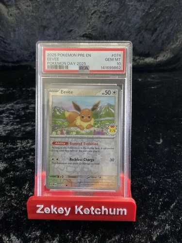 Eevee Prismatic Evolutions 074/131 Holo Pokemon Day 2025 Stamped Promo PSA 10