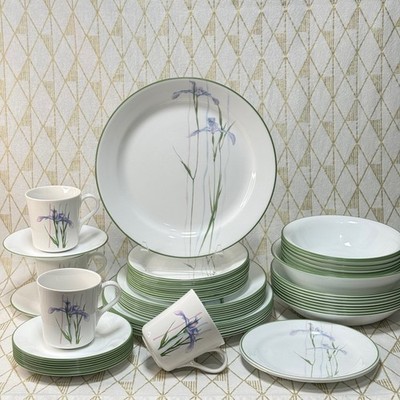 Corelle Shadow Iris Dinnerware ( Purple Flowers Green Line/Trim ) - by the piece
