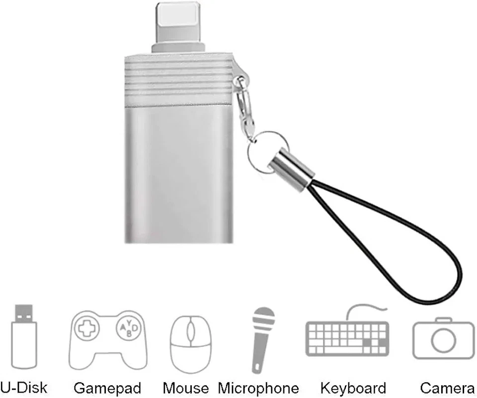 USB Camera Adapter, USB Female OTG Adapter Compatible with iPhone 11 Xs X 8 - Image 2 of 4