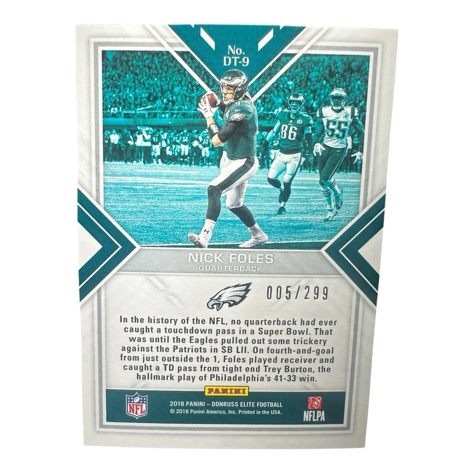 2018 Panini Elite Nick Foles Dual Threats #DT-9 /299 Eagles SB LII Philly Philly - Image 4 of 4
