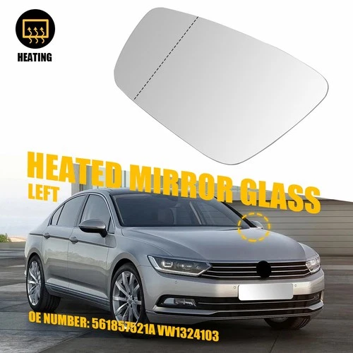 Door Mirror Glass VW1324103 Heated For 2012-2015 VOLKSWAGEN PASSAT Driver Side