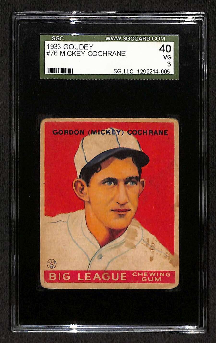 1933 Goudey #76 Mickey Cochrane HOF  SGC 40 VG 3 C104968