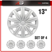 13" Silver Set of 4 Snap On Full Hub Caps Wheel Covers Fit R13 Tire & Rim PP