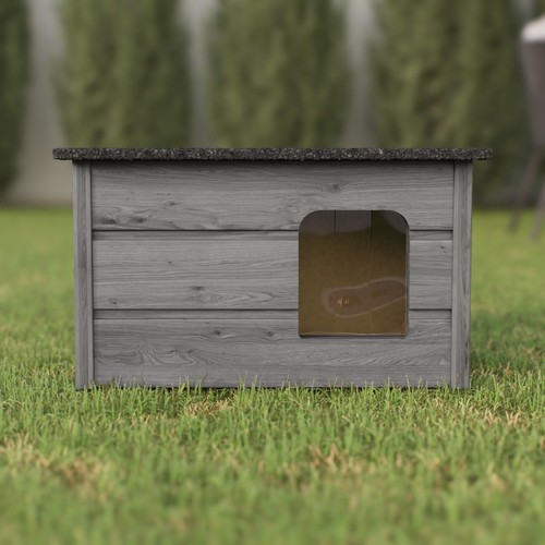 QLS Hundehütte Katzenhaus 57x47 cm aus Holz Isoliert Wetterfest Anthrazit - Bild 2 von 13