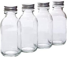 100ml Clear Glass Syrup Bottles with pretty Silver Lids - Pack of 4