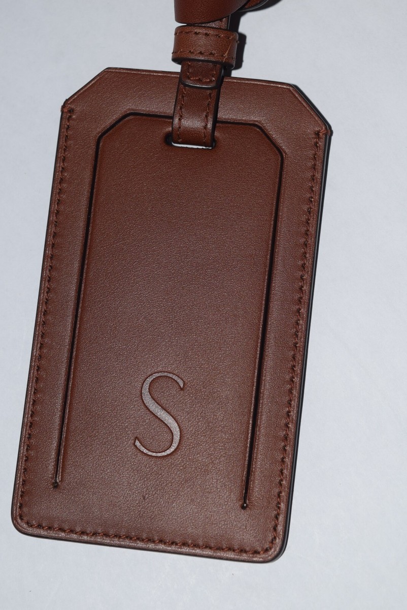 NEW! YSL Saint Laurent Monogram Luggage Tag Leather Brown Initial