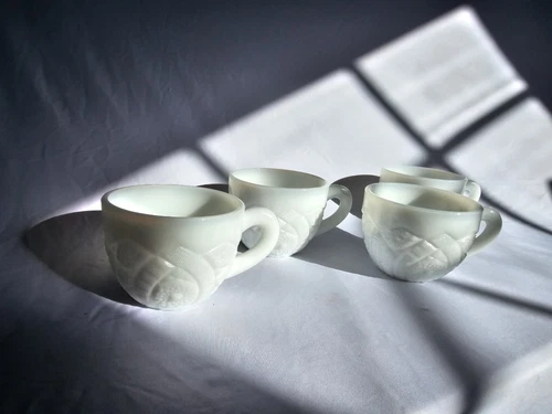 4 white milk glass coffee cups