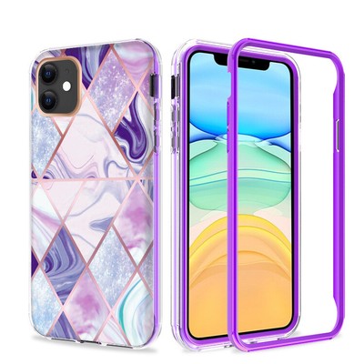 GSA Geo Marble Hybrid Case for iPhone 13 Pro (6.1'') - Purple/Rose Gold