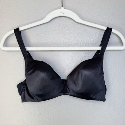 Victorias Secret T Shirt Bra Size 34B Black Satin Silky Lightly Padded Neutral