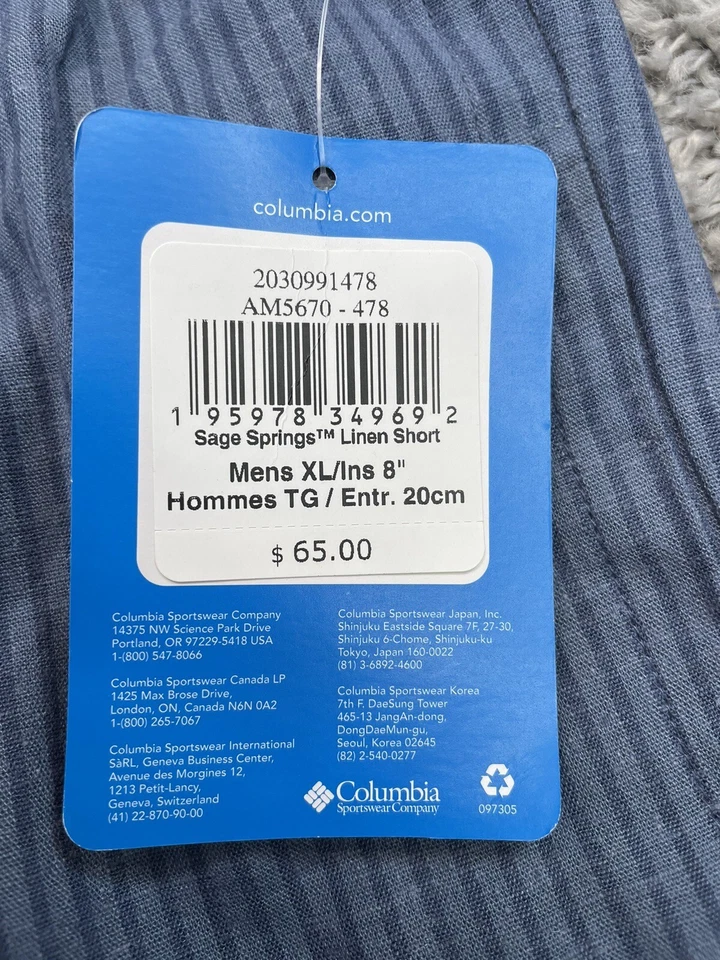 Pantalones Cortos Columbia Hombres Nuevos con Etiquetas Azul Negro Rayas Rectos Salvia Muelles Lino Talla XL. Foto 4 de 4