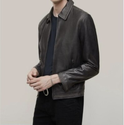 JOHN VARVATOS ブラックレザージャケット S John Varvatos Star USA mens Band Collar Leather Jacket, Black, X