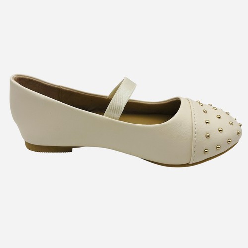 Nuevos zapatos de vestir de punta redonda sin cordones dorados planos de ballet crema para niñas pequeñas - Imagen 2 de 5