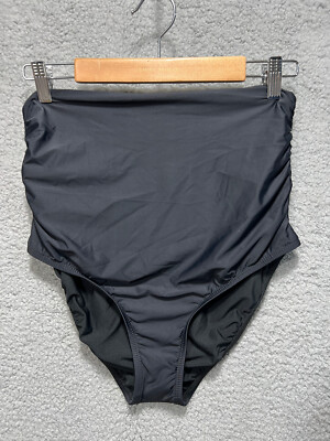 Athena SwimSuit Bottoms Womens Size 12 Black High Waisted Shirred Adjustable NWT