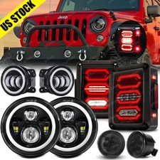 Combo 8pc For Jeep Jk Jku 07-18 7 Halo Led Headlight Tail Fog Turn Signal Light