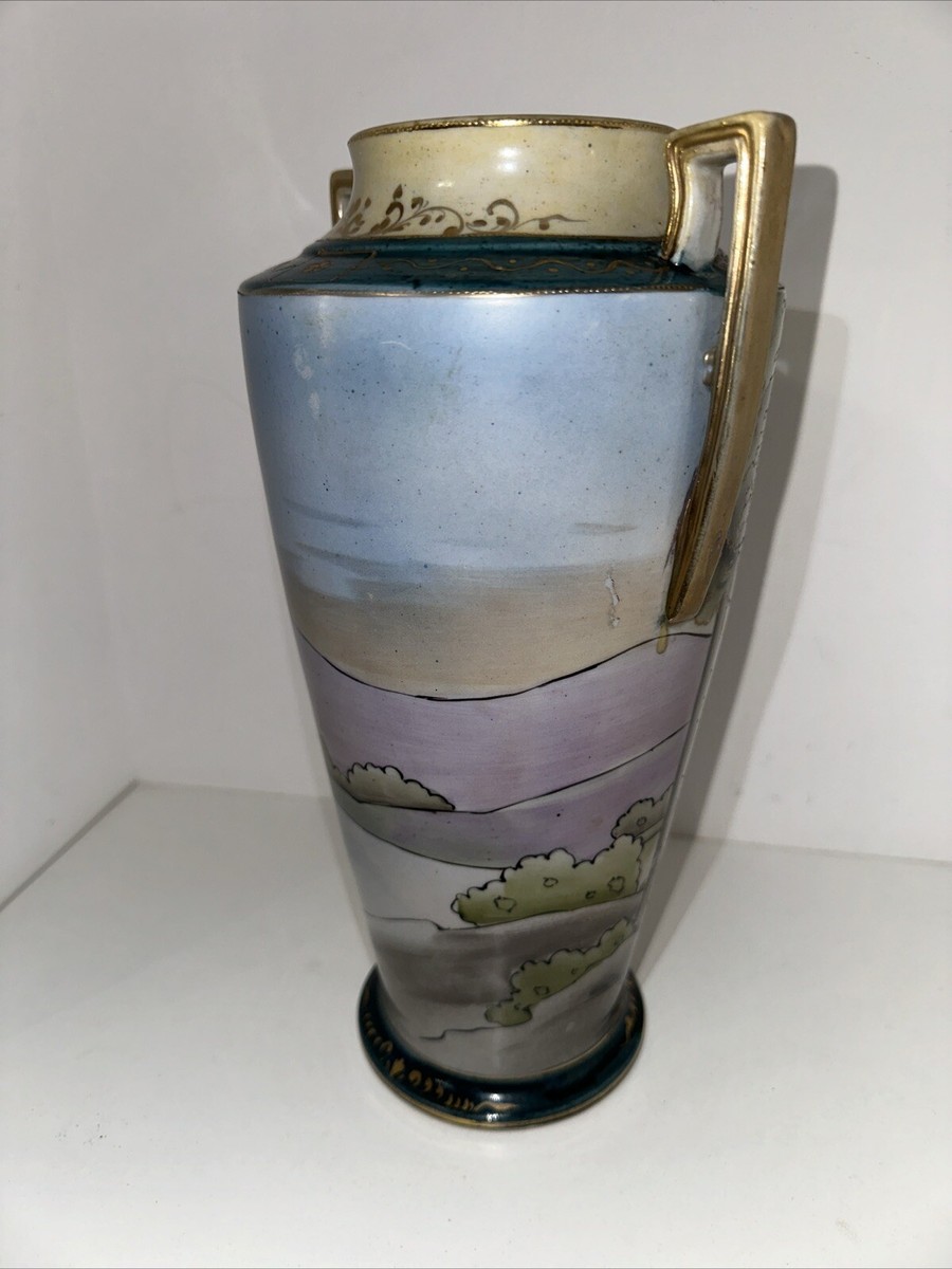 Vintage ( Noritake ?)Art Deco Vase 11.5” Hand Painted Japan | eBay