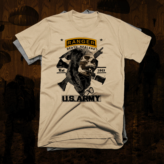 US Army Ranger T Shirt Iraq Afghan War Military Combat Veteran USA 