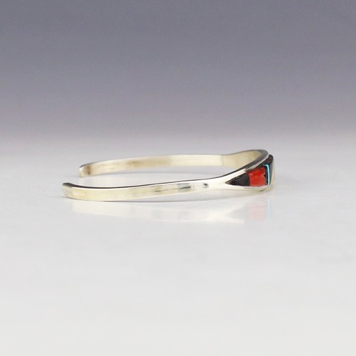 NATIVE AMERICAN ZUNI STERLING SILVER & INLAY BRACELET BY CENA HERNANDEZ - Picture 5 of 7