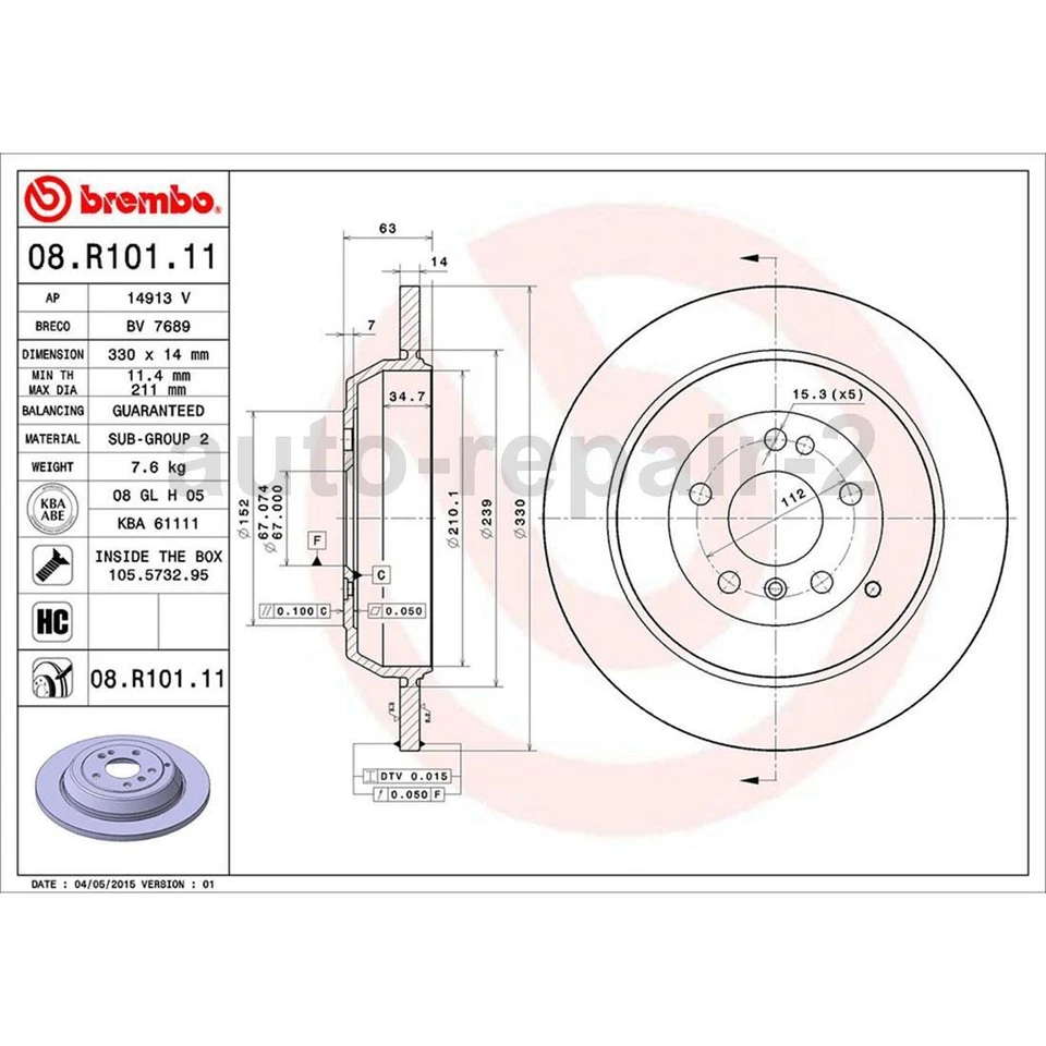 For 2007~2009 Mercedes-Benz R320 Brembo Rear Disc Brake Pad Set Disc Brake Rotor - Image 2 of 4