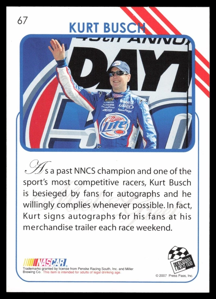 2007 Press Pass Traks #67 Meet & Greet Kurt Busch - Image 2 of 2