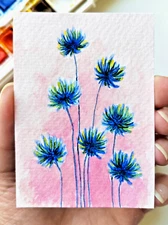 Original ACEO Fantasy Plant – Mini Art Card Illustration Watercolor Garden 9/9