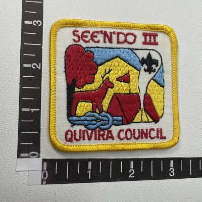 Vtg SEE N DO III QUIVIRA COUNCIL Boy Scouts Patch (Buck Deer Tent  Rope Knot)13T