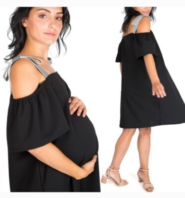 Nom Maternity Millie Short Black Dress Sz Small Nautical Summer Baby Shower