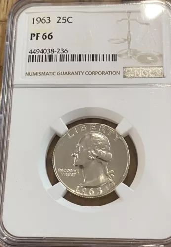 1963 25C Proof Washington Silver Quarter NGC PF 66 Proof! 424
