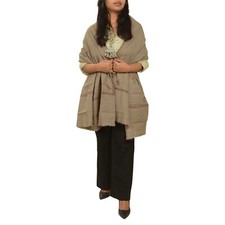 Sanskriti Vintage Brown 100 Pure Woollen Shawl Handmade Long Throw Suzani Stole