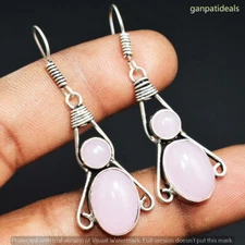 Rose Quartz Gemstone Ethnic Handmade Drop Dangle Earrings Jewelry 8 GM GE-6199