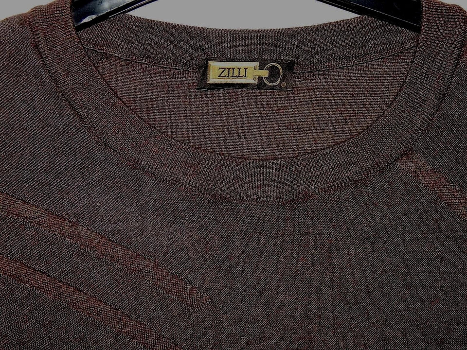 SUÉTER JERSEY ZILLI PARA HOMBRE MARRÓN CACHEMIR/SEDA talla 62 (XXL) AUTÉNTICO ITALIA Foto 3 de 3