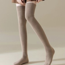 Women Thermal Knitted Fleece Lined Stocking Socks Thicken Knee High Furry Socks