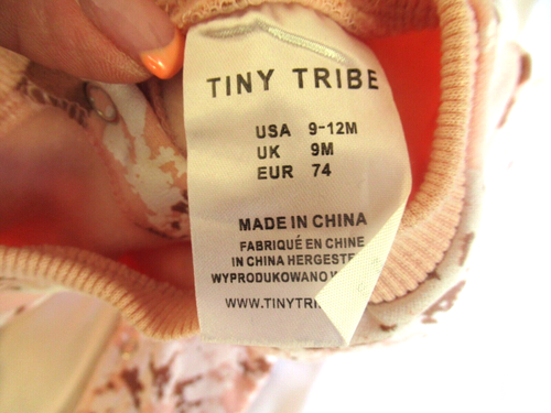 Tiny Tribe Size 9-12M Pink Brown & White Long Sleeve 1 Piece Sleeper Romper - Picture 7 of 7