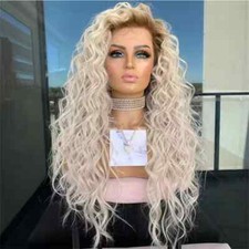 Ombre Platinum Blonde Wigs Human Hair Lace Front Wigs Water Wave Curly Wigs