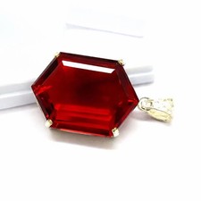 Natural Hexagon Cut 25 Ct Red Ruby Certified Gemstone 925 Solid Silver Pendant