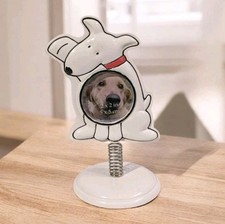 Picture Frame Dog Shaped White Puppy Stand Up Springy Pop Art Burnes 2" X 2" Fun