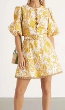 NEW Zimmermann Postcard Mini Dress in Yellow Floral Swirl Size 0 Aus 8 US 4