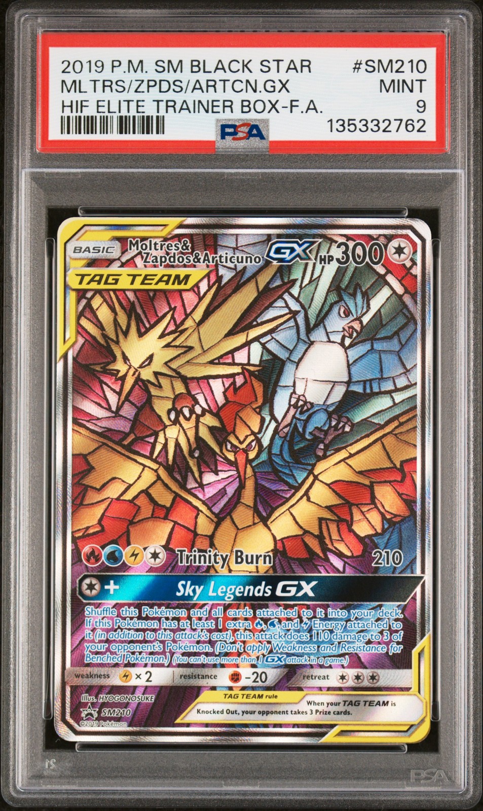 2019 POKEMON SM BLACK STAR PROMO FULL ART/MOLTRES & ZAPDOS & ARTICUNO GX PSA 9