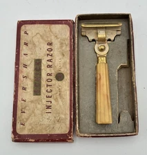 Vintage Gold Tone And Bakelite SCHICK EVERSHARP Injector Razor In Original Box