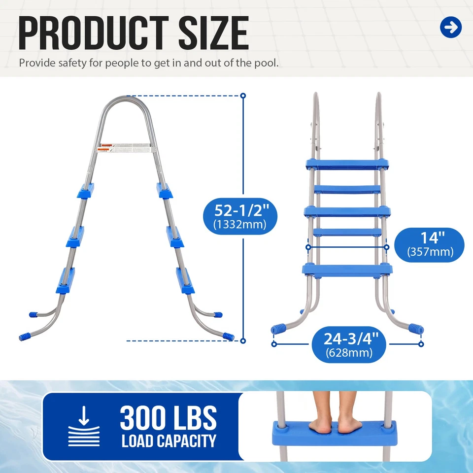 Escalera de piscina sobre el suelo con marco de acero para patio trasero exterior de 36" y 3 pasos Foto 2 de 4