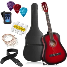 38-inch Beginner Acoustic Guitar Package - Starter Kit & Accessories - Red