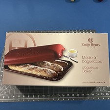 Emile Henry Baguette Baker 3-French Loaves 15” Red Ceramic - New