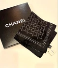 CHANEL Coco Mark All Over Logo Scarf Stole Black 45x45cm New Tags Womans Boxed