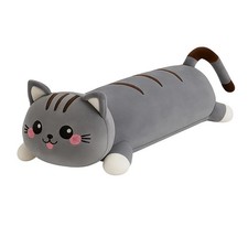 Cute Long Cat Plush Pillow for Kids Soft Huggable Sleeping Body Pillow Grey