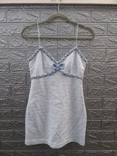 New LOVESHACKFANCY Novara Denim Trimmed Tweed Mini Dress Sz 0