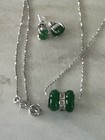 Vintage Sterling Silver Chain Necklace With Jade Pendant And Earrings — photo 3