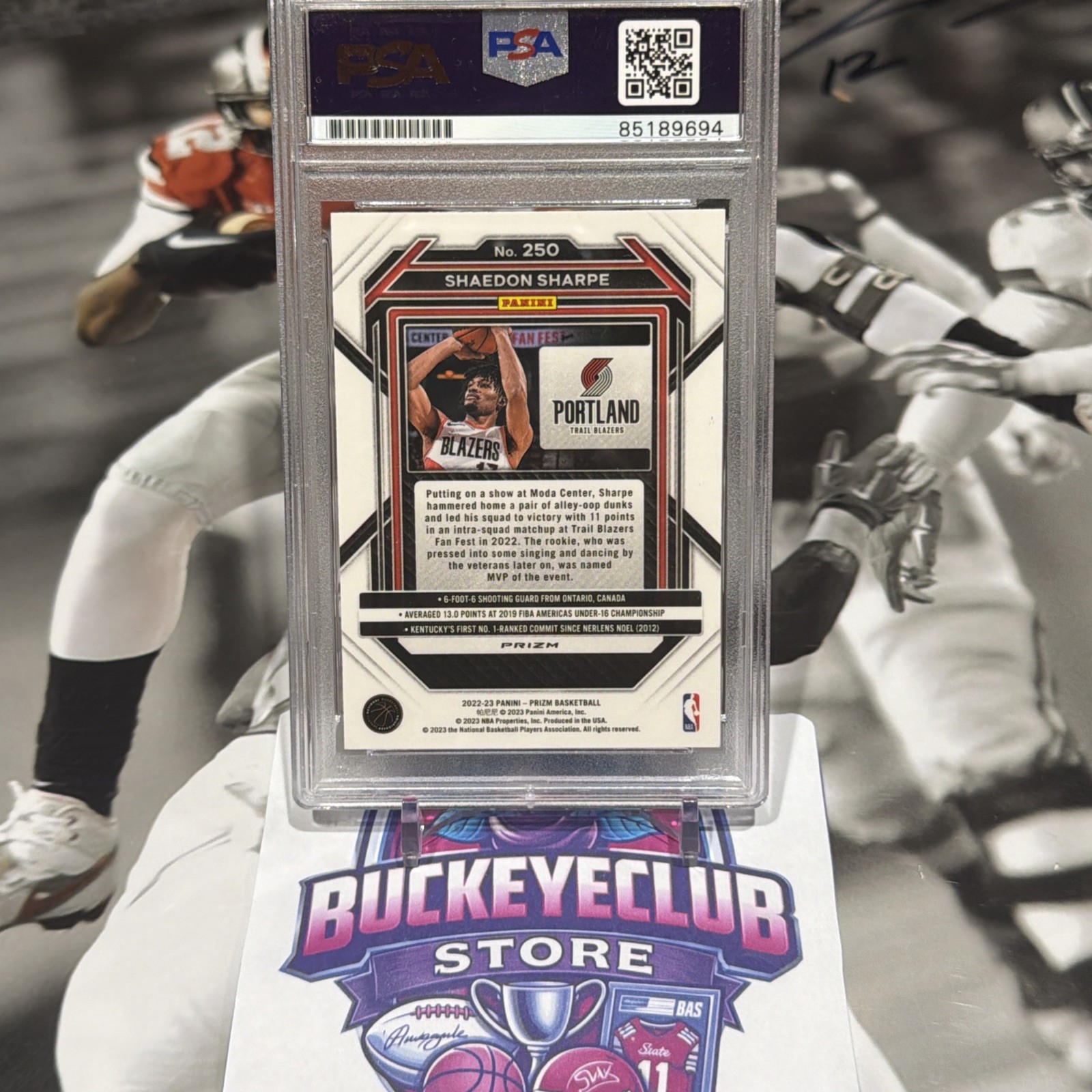2022 Panini Prizm #250 Shaedon Sharpe Rookie Autograph PSA/DNA AUTHENTIC AUTO view 2